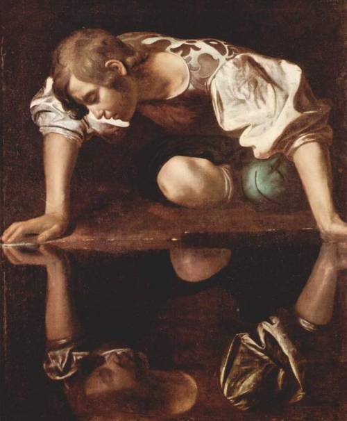artist-caravaggio:Narcissus, 1599, CaravaggioSize: 92x110 cmMedium: oil, canvas