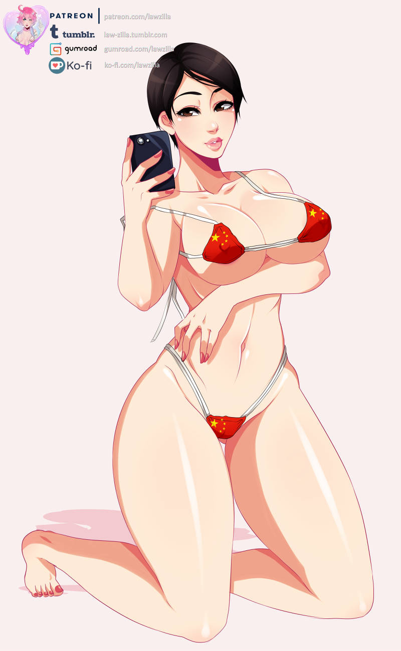 As promised! We reached 600 notes so here’s Ying wearing chinese flag microbikini