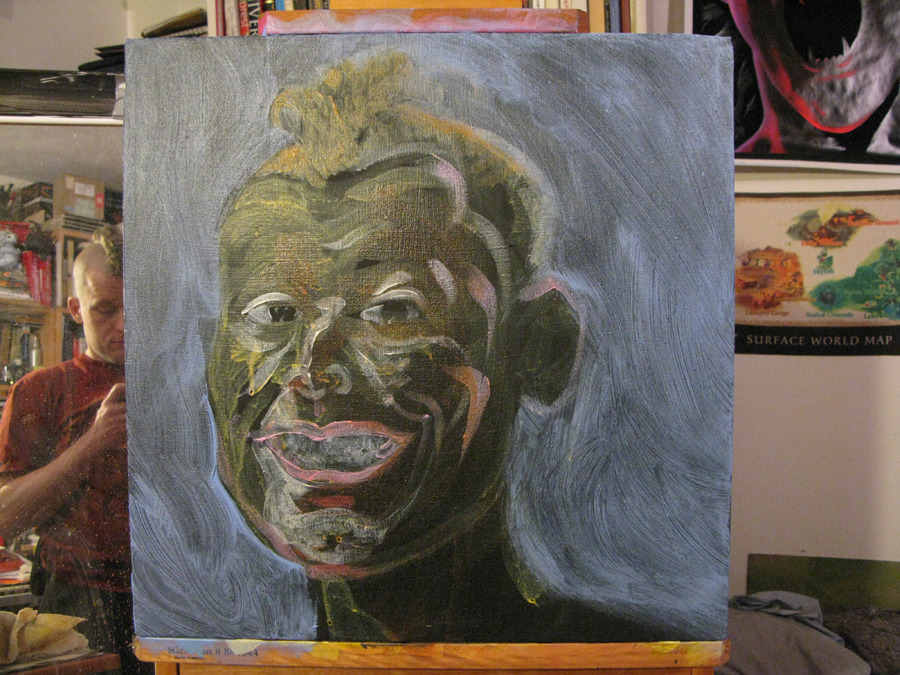 Here&rsquo;s a process view of my latest self-portrait.  Golden acrylic paints