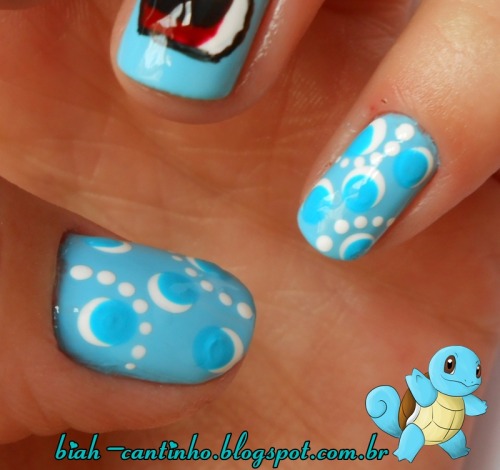 cantinhobiah:  Nails inspired by Pokemon Squirtle  Unha inspirada no Pokemon Squirtle  For my girlfriend.