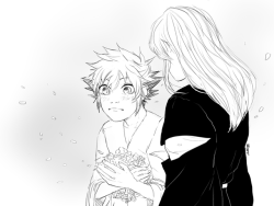vani-e:  ｆｌｏｗｅｒｓ #2I missed drawing this AU! Here Sora is mute but not by birth, *insert tragic backstory here*, the tragic stuff happened recently so he doesn’t know sign lenguage, he takes people hands and writes what he wants to say
