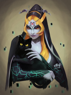 skepnai:  A present for my best friend @ndyuki, who wanted a drawing of Midna with a cat. 