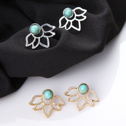 tobious: Turquoise Stone Silver Gold Earrings   ∟  discount code “ Joanna15”