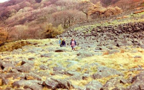 Boulder field in North Wales.Hikers wandering through this late Autumnal landscape might stop to won