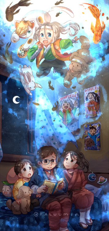 paluumin:“the art of storytelling” front and back bookmark designs for @yoifantasyzine ! these wer