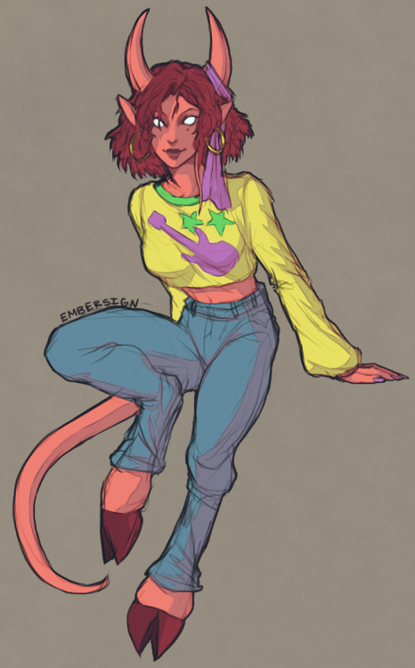 ♥I drew a 80’s clothes Draenei for fun. I don’t have a name or anything yet so if you gu