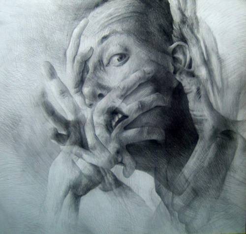 redlipstickresurrected:  Jakub Kujawa aka Nailone (Polish, b. 1985, Poznan, Poland) -  1: Gag, 2009  2:   Gag  II, 2009    Drawings: Pencils on Paper 