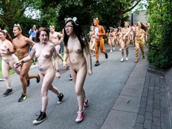 Nude runners, 300 for a cause.Â   streakers: