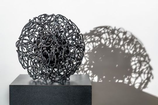A sculpture titled Heart of The Matter (Steel Wire Circular sculpture) by sculptor Martha Walker. In a medium of Welded Steel. #artist#sculpture#sculptor#art#fineart#Martha Walker#Steel#metal#limited edition