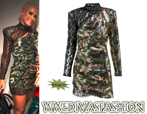 Michelle McCool wore the Dundas Camouflage and Leopard-Lace Sequinned Mini Dress to the 2019 WWE Hal