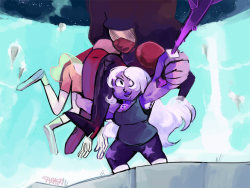 kilifish:  OH BOY… have a screencap redraw of basically the BEST SCENE EVER. i couldnt stop laughing while i drew this. i dont know what it is; Amethyst’s sure-fire attitude about this plan, the way she plucks Garnet up like a teddy bear (who is nearly