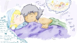 rinaskitty:  (requested by anon) Daily Diode Doodle number nine!!. What if Satoshi fell asleep on Citron and was sleeptalking?? I thought itd be funny to have what Satoshi’s really dreaming about be food, but for Citron to misunderstand, and take “it’s