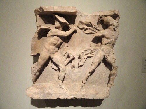 Hermes and Ares.  Limestone relief, unknown artist, 3rd cent. BCE.  Found at Taranto (ancient Taras/