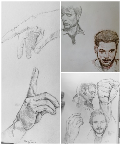 wisesnail:  It’s come to my attention that I haven’t properly shared the sketches that were in the video I posted a while ago…  So have some Hannibal, Hamilton, random hands and smudges because I’m hopeless 💙