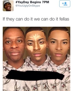 myfairladyboy:ayungbiochemist:He even contoured his hairline betterI’m here for this  FINALLY someone promoting makeup for guys instead of complaining that “we don’t get to wear makeup” like fuck no I’m ready for a street full of people who