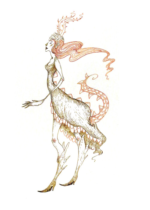 heatherfisherillustration: InkTober Day 21! A very feminine Jabberwock!