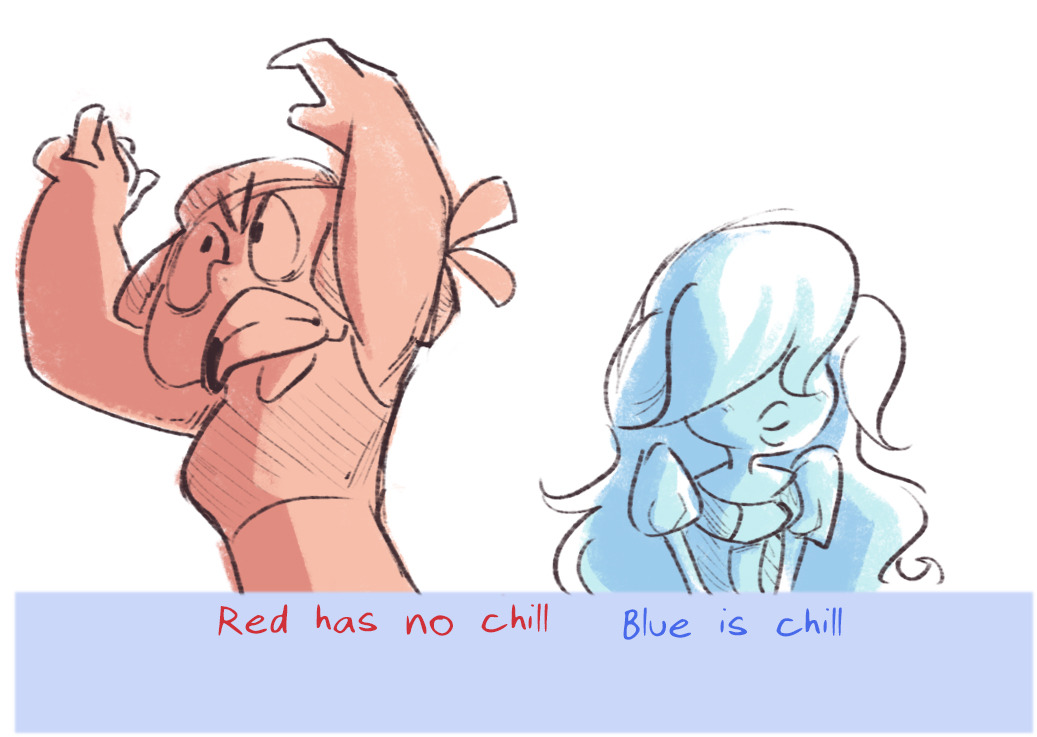 bedupolker:I’ve been noticing a sudden burst in red and blue girl/girl (or nb/nb)