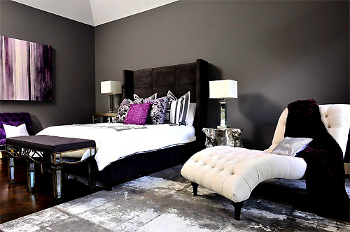 Black white and purple bedroom accents