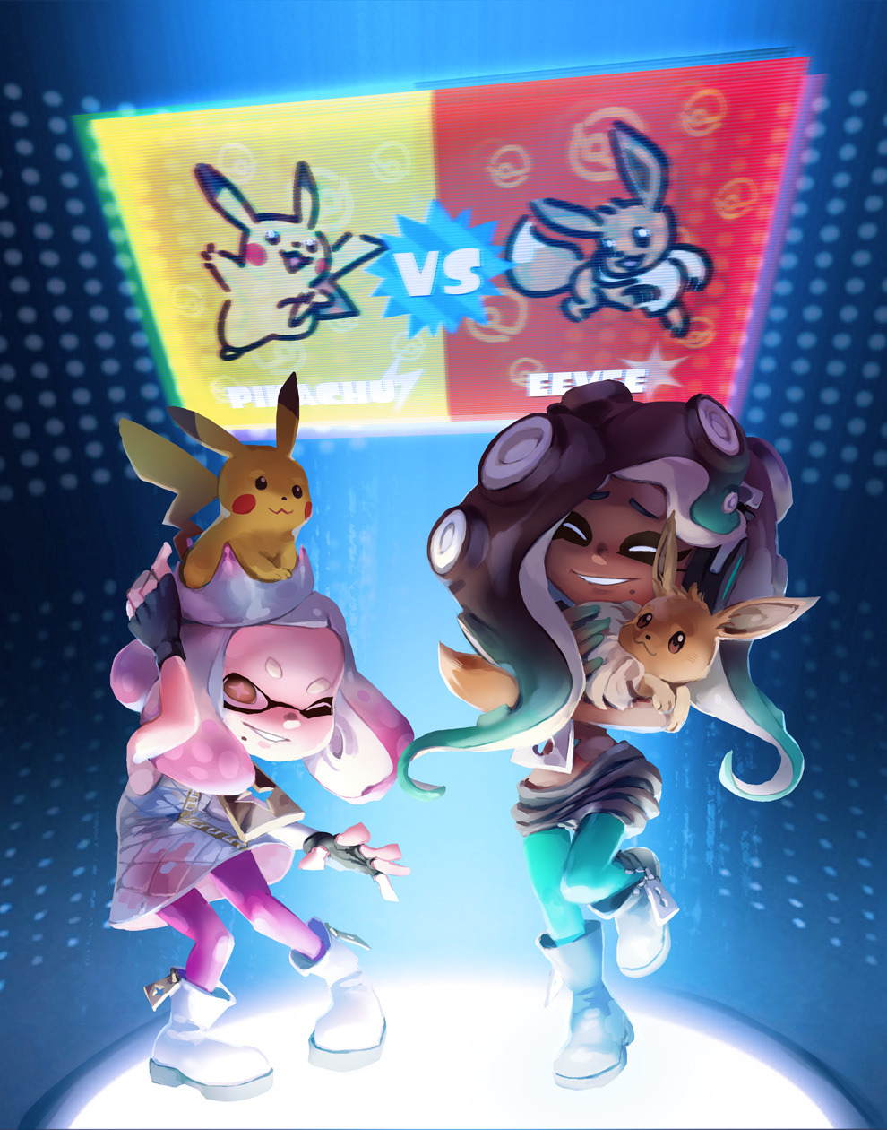 nikogeyer:Here’s a Splatfest idea: Pikachu vs. Eevee. C’mon Nintendo, it’d