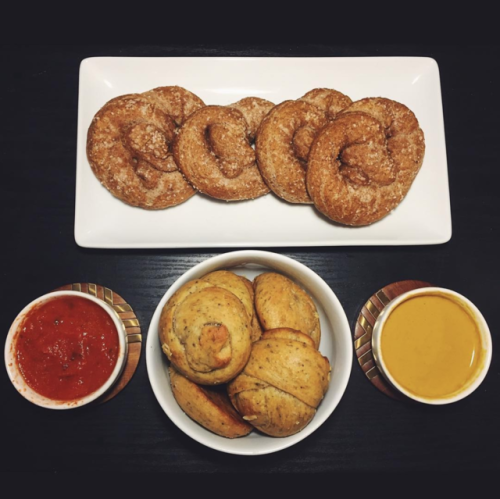 Soft pretzels and garlic knots made with Trader Joes pizza dough! Perfect for movie night :)