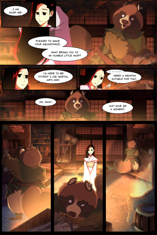 Daemons Venatus S1: Chapter 5 Pages 32 - 37 Akari Meets Mori the Blacksmith - Comic art @aarspi, Mor