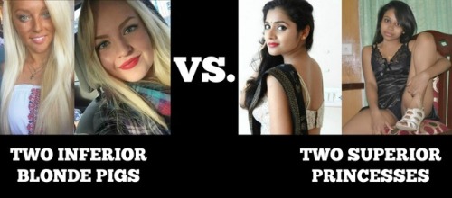 Two blonde pigs contrasted to two beautiful Indian princesses! White girls vs. Indian girls.