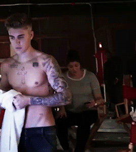 Justin naked in his pants