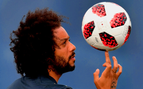 brasildaily:Brazil’s defender Marcelo takes part in a training session at the Yug Sport Stadium in S