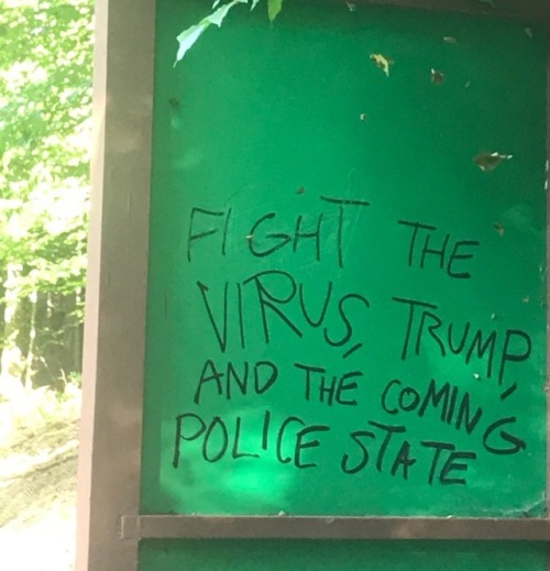 “Fight the virus, trump, and the coming police state”Seen in Chapel Hill, North Carolina