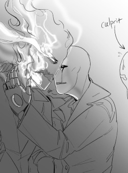 mooncatyao:  vickyhbx:  Let’s assume that Grillby had some anger issues after the war and occasionally needed our royal scientist to calm him down  ❤️ ok…I always like to reblog the art about grillby…