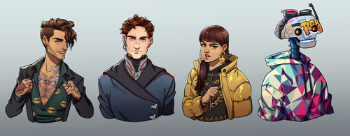 Set of character busts I did for a cyberpunk TTRPG campaign!