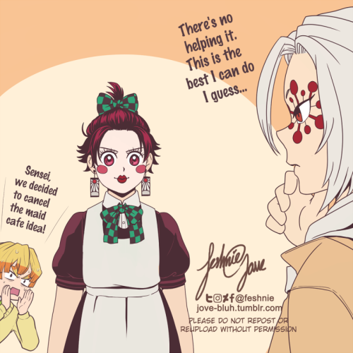 jove-bluh: Day 6, the red light district arc except it’s cultural festival maid cafe arc in kimetsu 