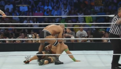 John Cena all up in Cesaro’s crotch. Looks like Cesaro doesn’t mind either ;)