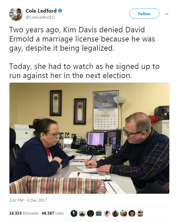 melonishus: profeminist:    “Two years ago, Kim Davis denied David Ermold a marriage