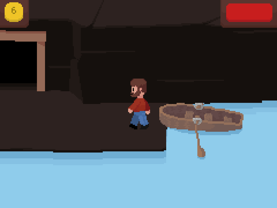 Player from Traversal walking away from a poorly docked boat during gameplay.
