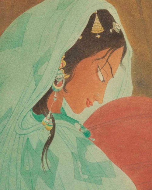 antoniettabrandeisova:Woman Holding a Water Jar (detail), Abdur Rahman Chughtai (Pakistani, 1894-197