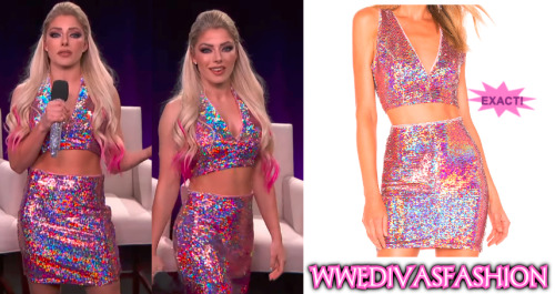 Alexa Bliss wore both the NBD x Naven Claire Crop Top ($45) and the NBD x Naven Claire Skirt ($54) w