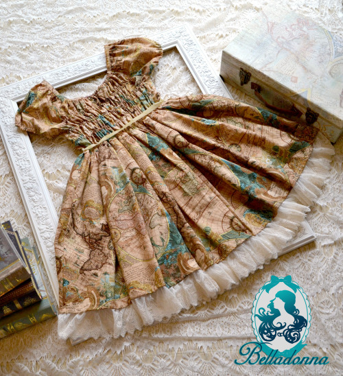  Old World OP in Antique LeatherThis dress is made with an exquisite antique map fabric with ivory