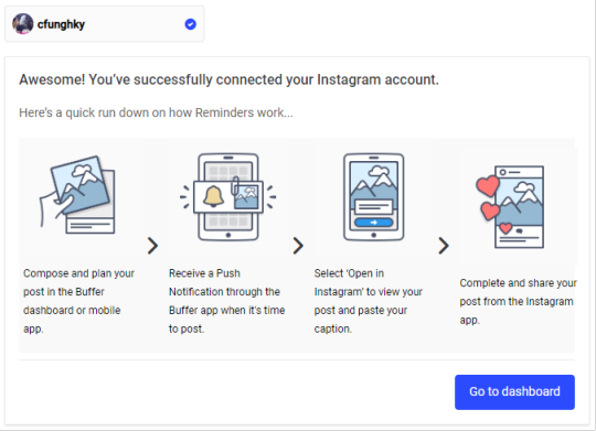 Snapshot of successfully connected your Instagram account in Buffer