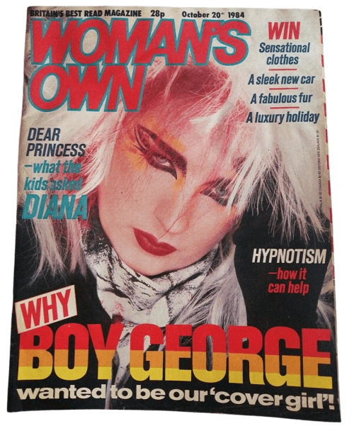 Boy George on the front cover of Woman’s Own magazine Oct 20th 1984