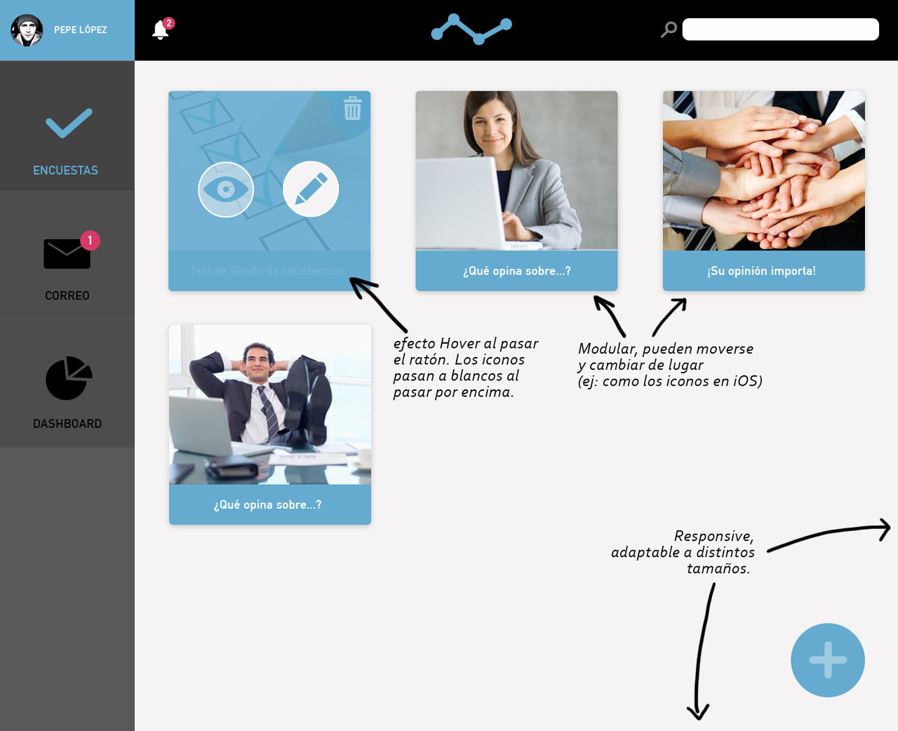 UX/UI, diseño de aplicación para creación de Encuestas, aplicando una buena interfaz de usuario, para facilitar su utilización y que sea intuitiva.