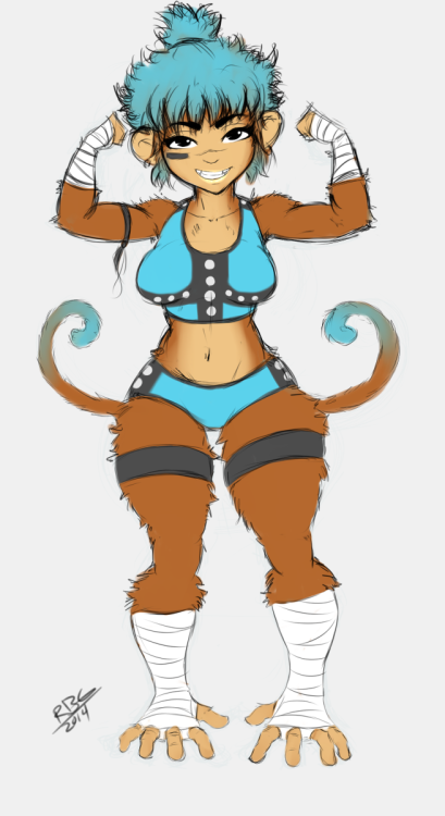 More wrestler girl OCs.   Her name is Lugara. Standing at 5'4", she is built for speed and has a very powerful lower body.  She is a spot monkey(literally) and that has cost her many matches. Her signature is a handstand gorrila press drop and