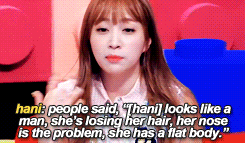 yiqie:  pinkhot:hani talking about how she became more confident in herself without having to get plastic surgery thanks to support from her mom and encouraging another girl to do the same. &lt;3