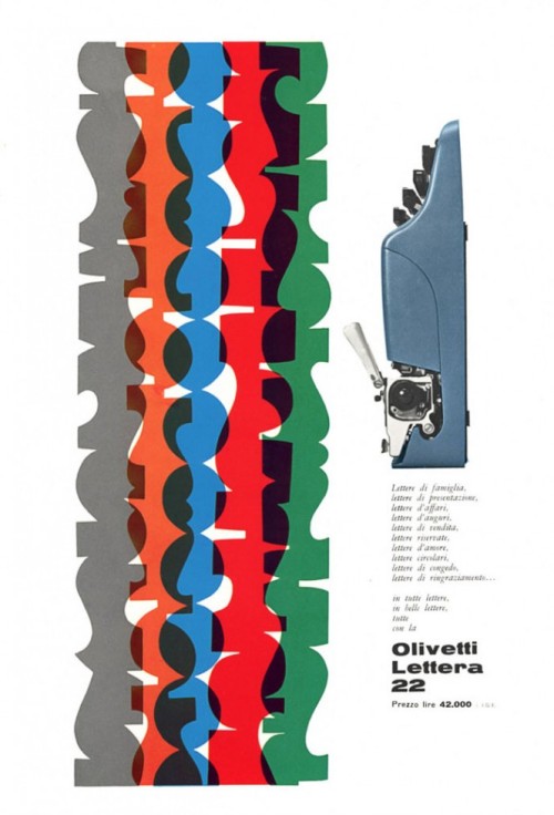 Giovanni Pintori, advertising artwork for the portable typewriter Lettera 22, 1950s. For Olivetti, I