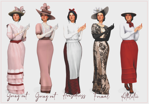 thesim-tea: Elaine late Edwardian outfits! (yes she likes dusty pink). Details under the cut! Keep r