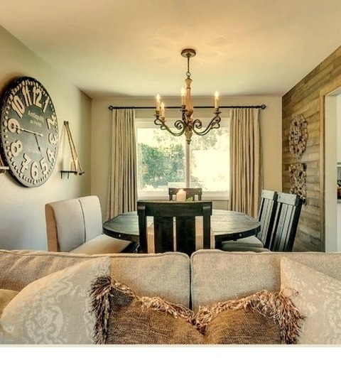 Dining Room - Great RoomGreat Room - Mid-sized Rustic Medium Tone Wood Floor Great Room Idea With Gray