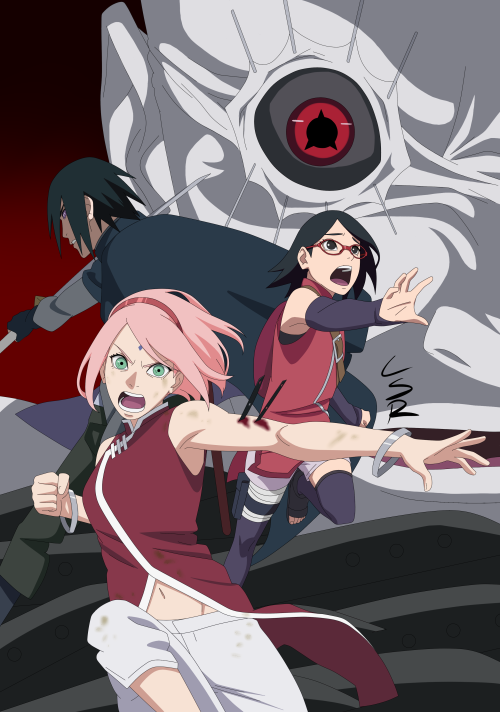 ladysilverraven:  ALL CREDIT GOES TO SEKIBEING WHO MADE THESE!!!I just got bored and wanted to color them…. Q~Q Posting in order of which I did first. I just like the fact all 3 Uchiha are together in the first one, and I liked Sakura’s pose, so I