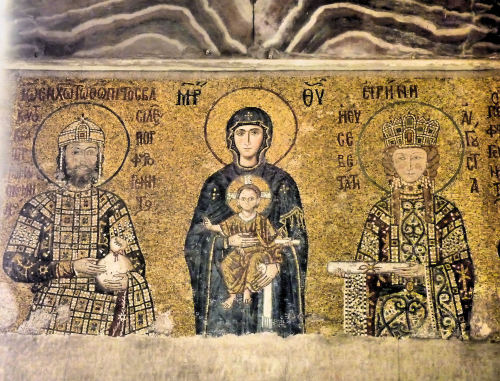 Emperor John II Komnenos and Empress Irene with the Virgin and Child; mosaic in the Hagia Sophia, c.