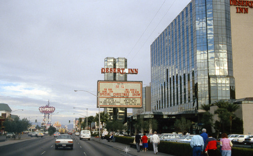 vintagelasvegas: Driving up the Strip, December 1990From Aladdin to El Rancho. Jockey Club, souvenir