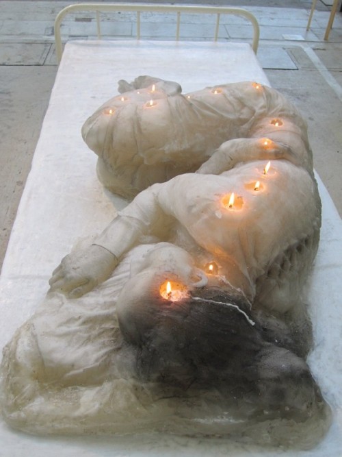 sixpenceee: This wax woman embedded with candle wicks was made by A.F.Vandevorst for the Arnhem Mode